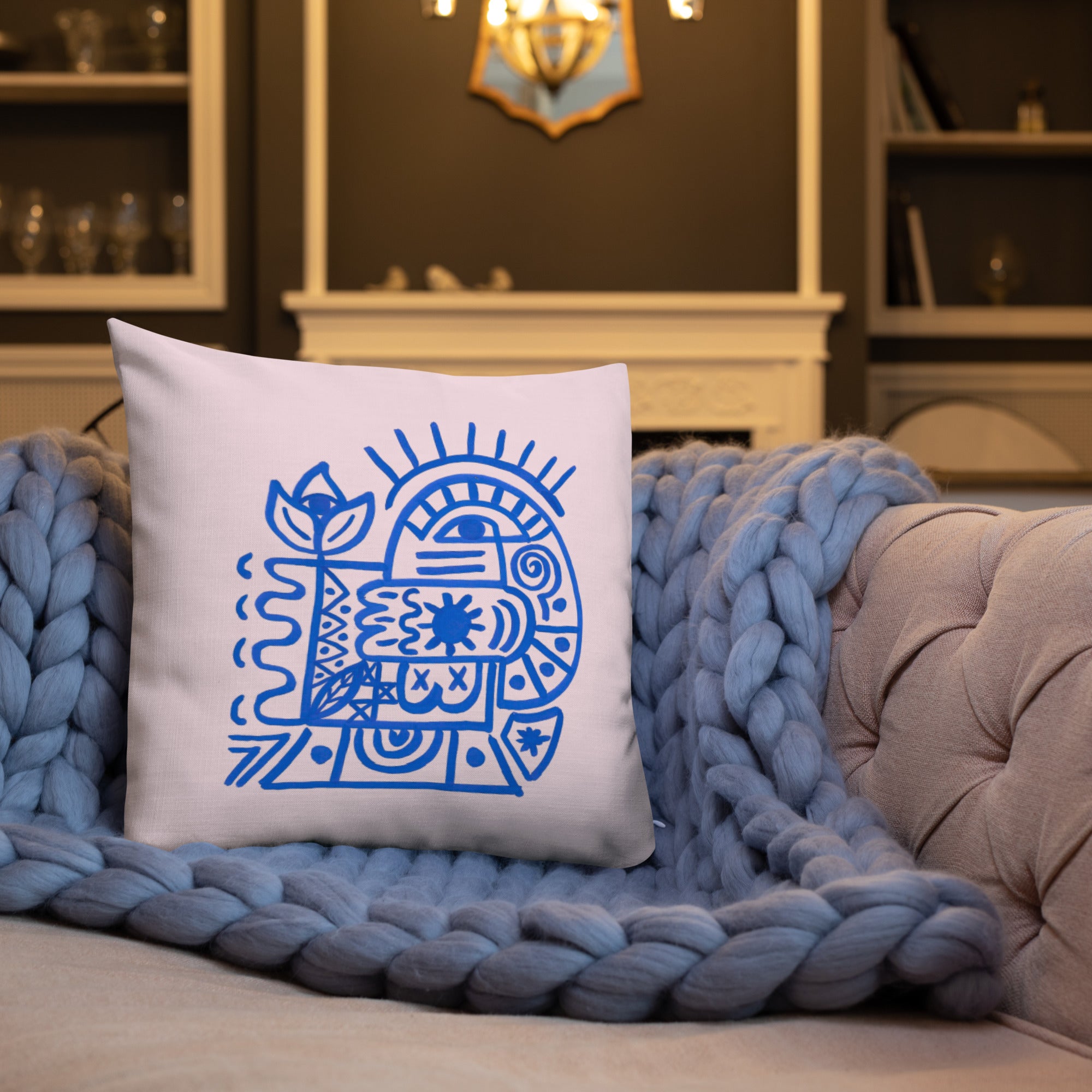 Esprit Paisible – Art abstrait bleu sur fond rose poudré signée Unica Nota 