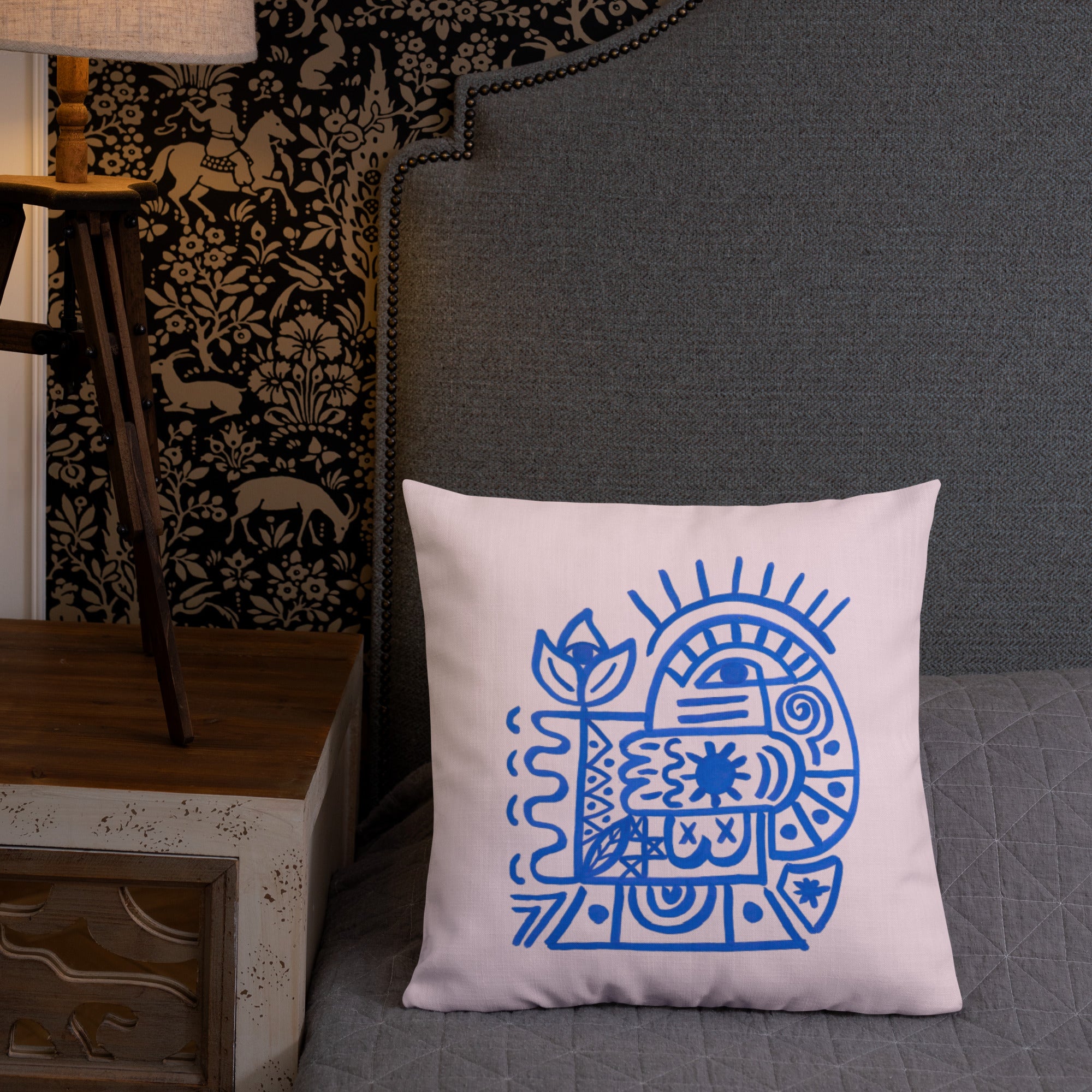 Esprit Paisible – Art abstrait bleu sur fond rose poudré signée Unica Nota 