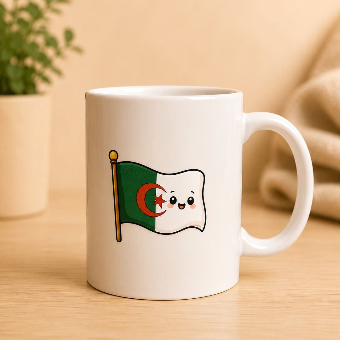 Face Drapeau algérien du mug Viva Algérie pour les supporteurs de l'équipe de football algérienne.
