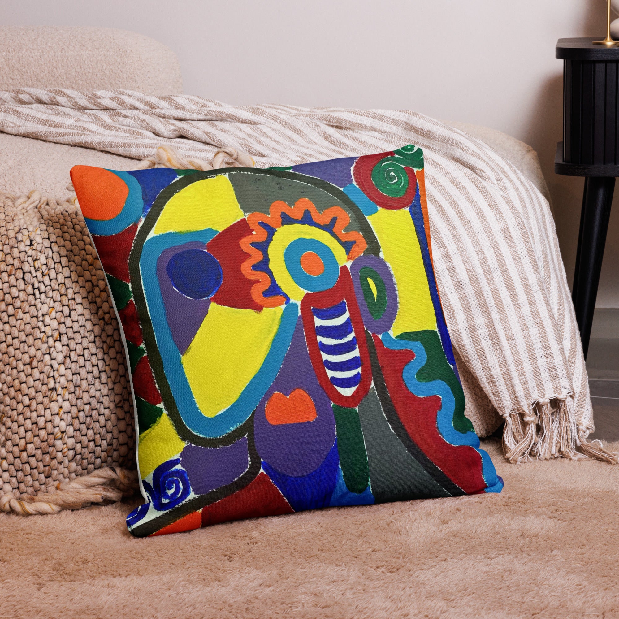 Housse de coussin artistique multicolore 22x22 – design abstrait moderne – Unica Nota
