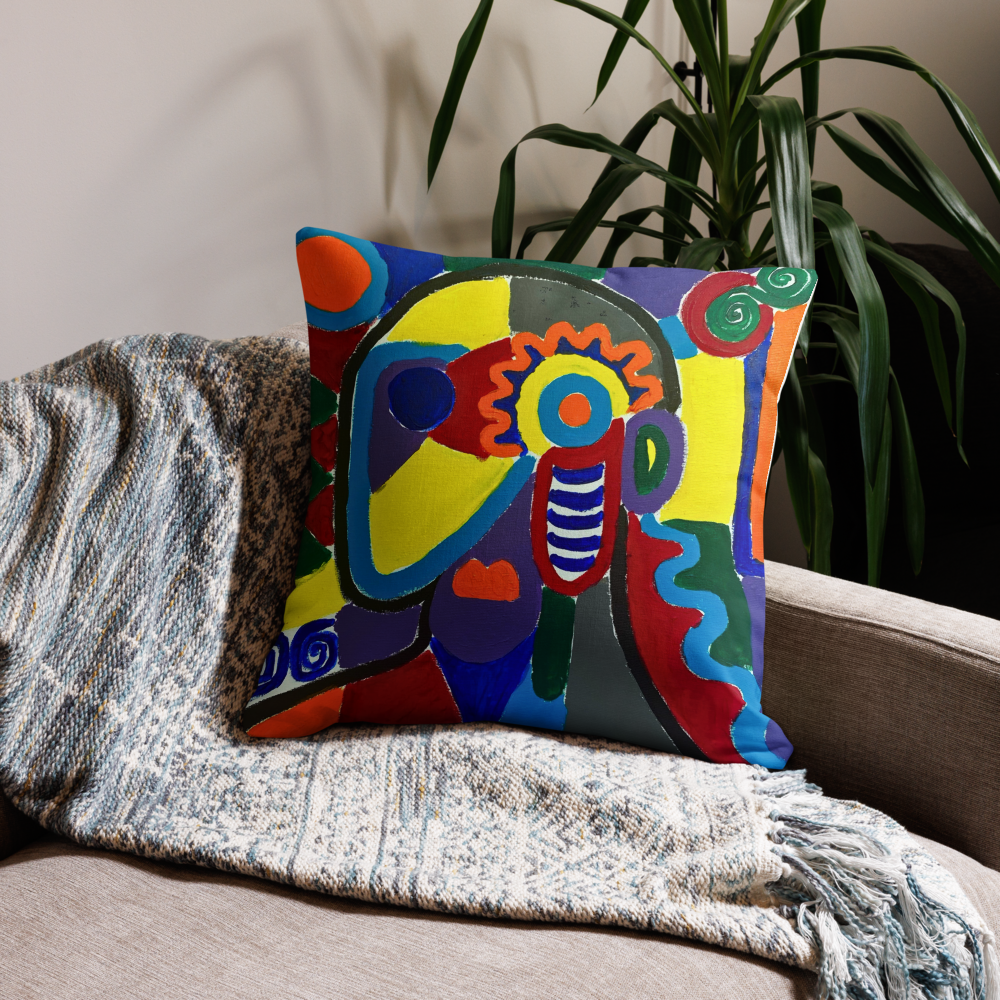 Housse de coussin artistique multicolore 22x22 – design abstrait moderne – Unica Nota (Vue de Face)

