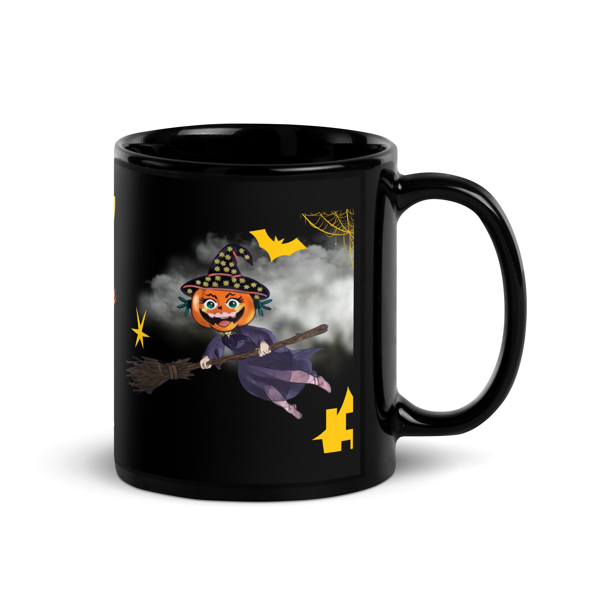 Mug en céramique Halloween avec illustration de sorcière sur balai et phrase “I am Witchy but Cute”, design original Unica Nota.