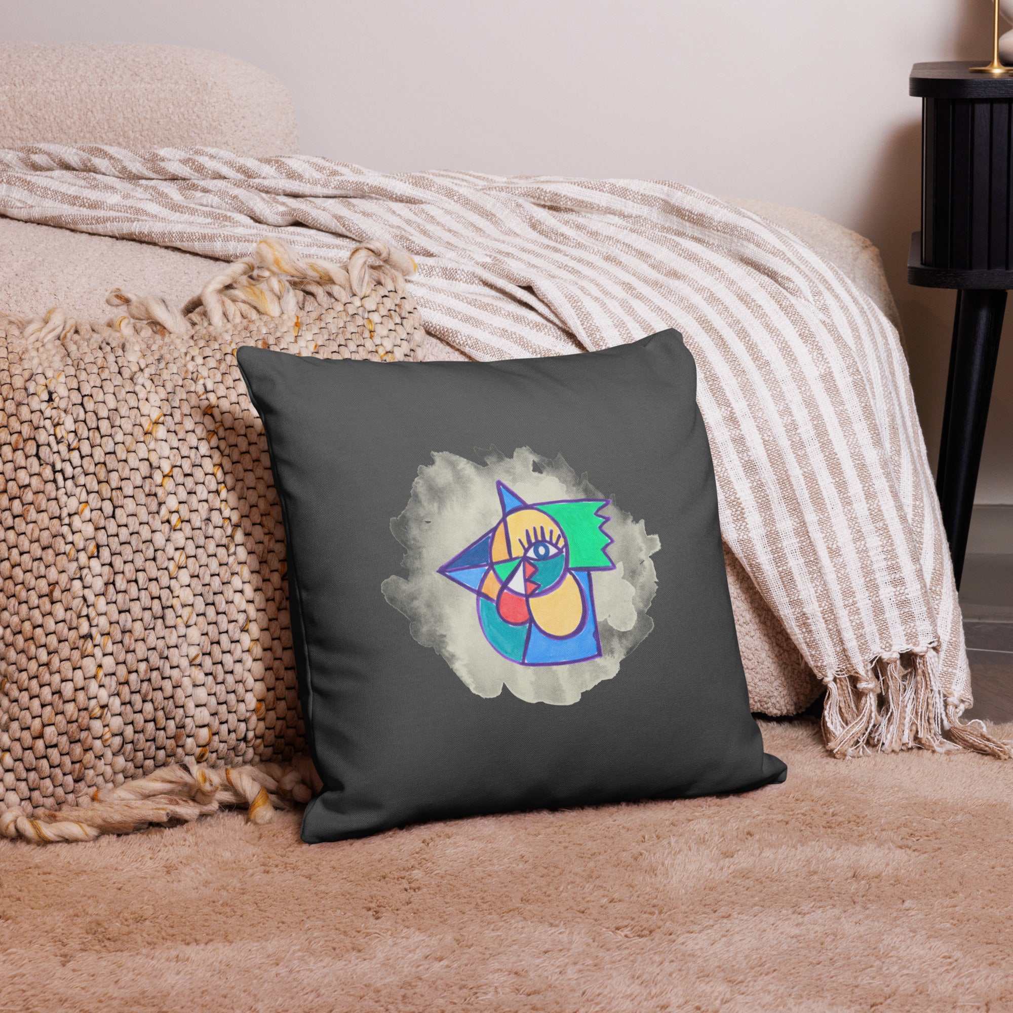 Open Your Eyes – L’Observateur" – Housse de coussin artistique Unica Nota 18x18 2