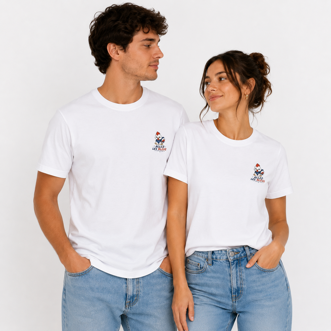 T-Shirt Unisexe de Unica Nota pour les supporters Français dans la coupe du Monde. "Allez les bleus"