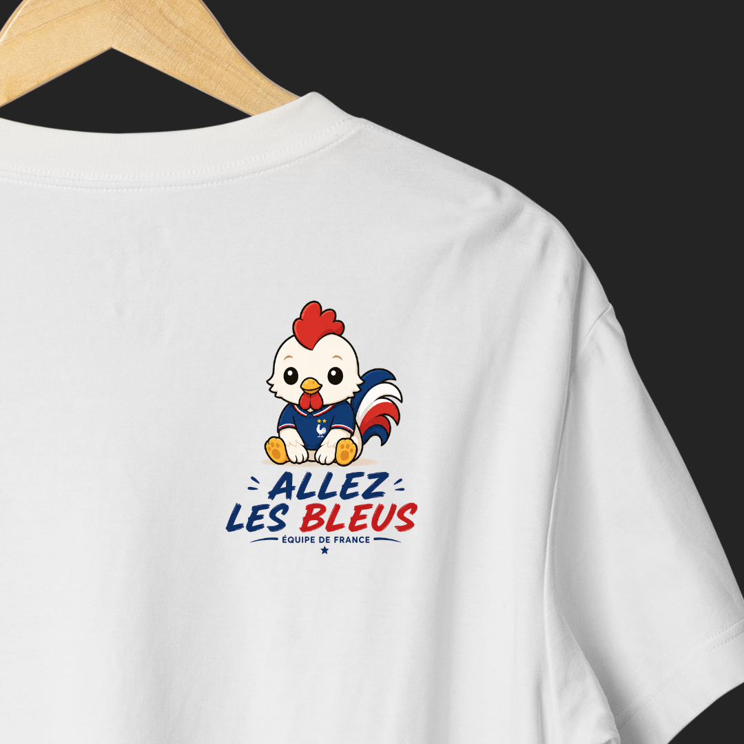 T-shirt Coq ALLEZ LES BLEUS Kawaii - Coton Bio - Unica Nota