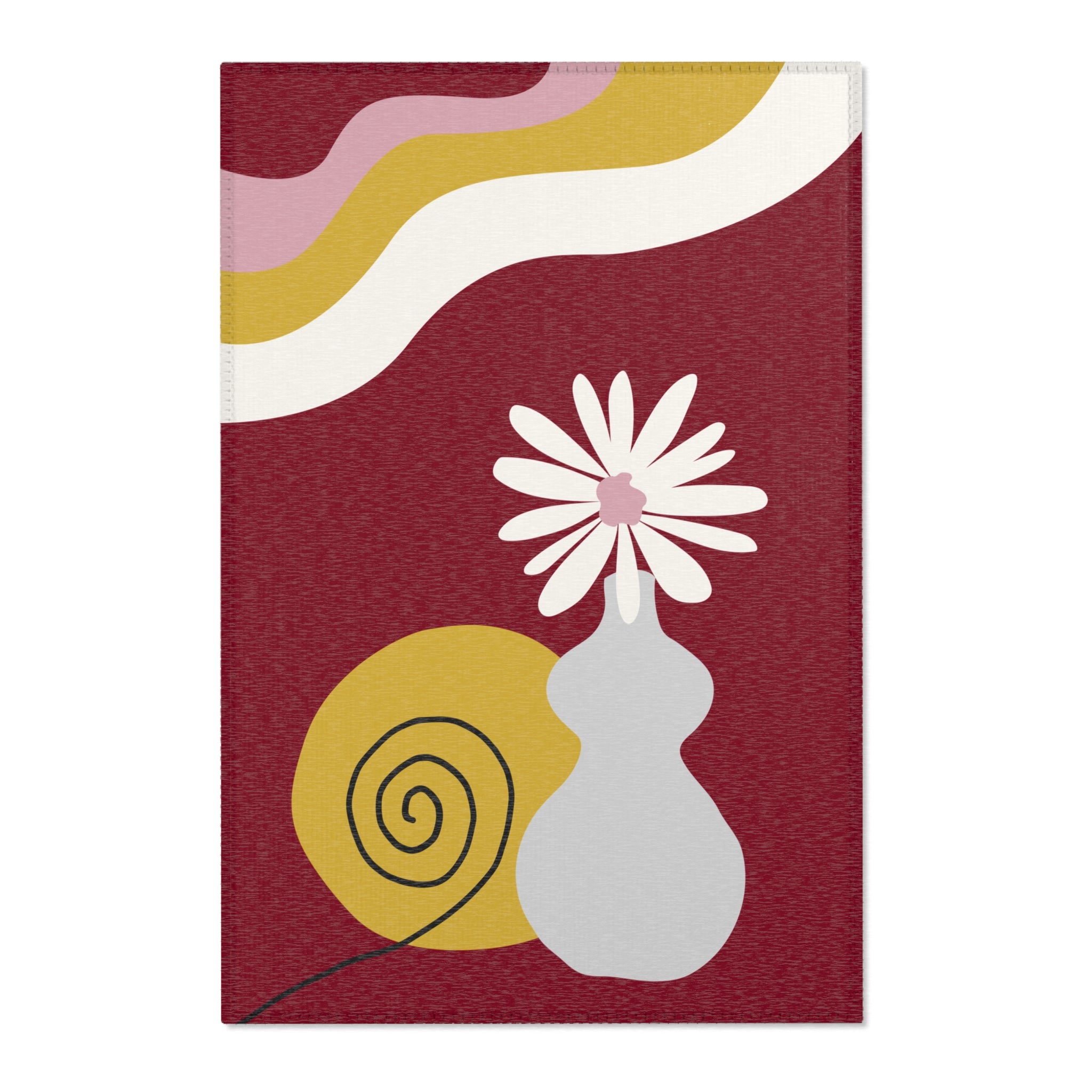 Tapis artistique Fleur en Vase – fond bordeaux – design moderne coloré – Unica Nota

