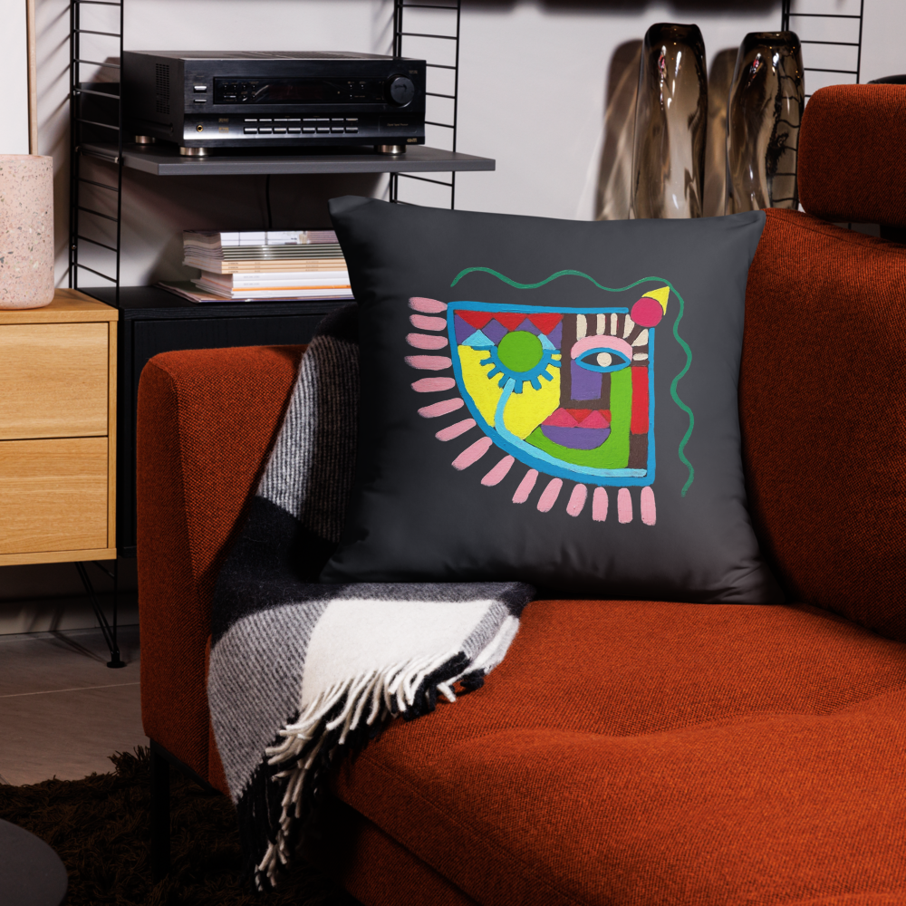 🎭 Housse de coussin « Visage Artistique » – Format 22x22, design abstrait et expressif pour une déco moderne et originale