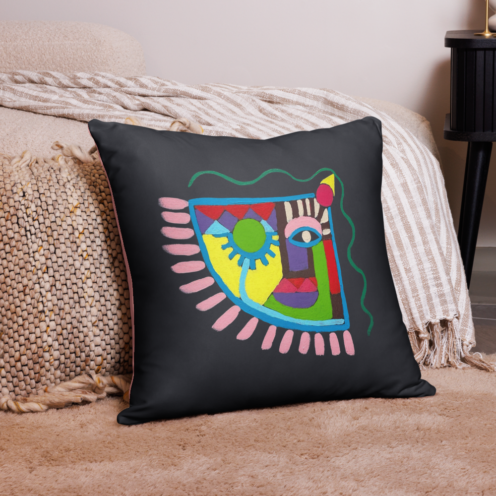 🎭 Housse de coussin « Visage Artistique » – Format 22x22, design abstrait et expressif pour une déco moderne et originale