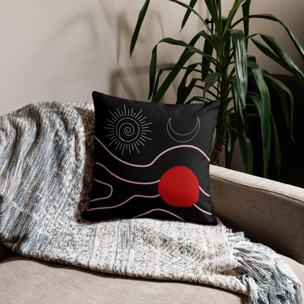 Housse de coussin « Entre Soleil et Lune » prémium – Design bohème chic et décoratif 18x18