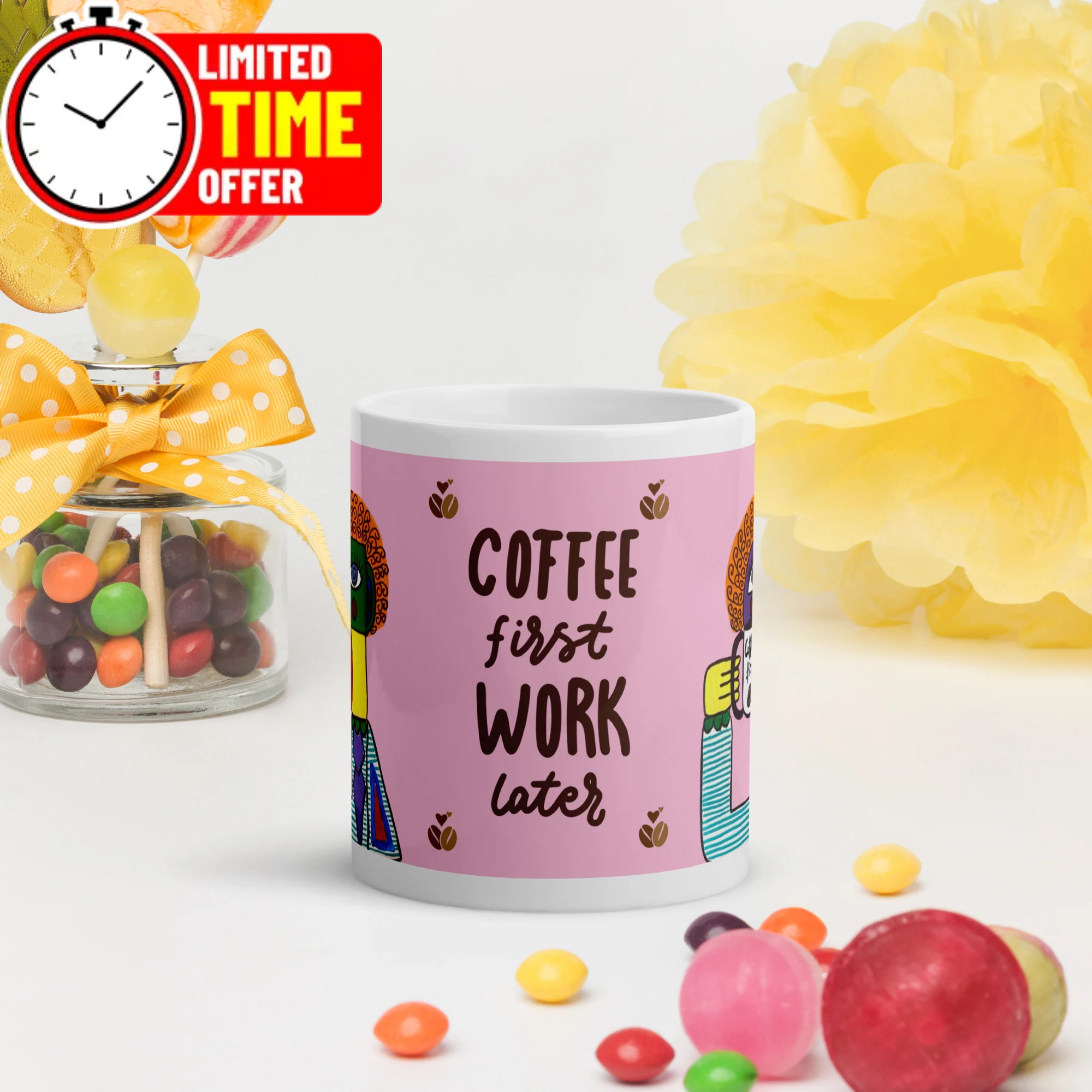 Badged - ☕ Mug "Coffee First" – Priorité café | Cadeau original pour vrais amoureux de caféine