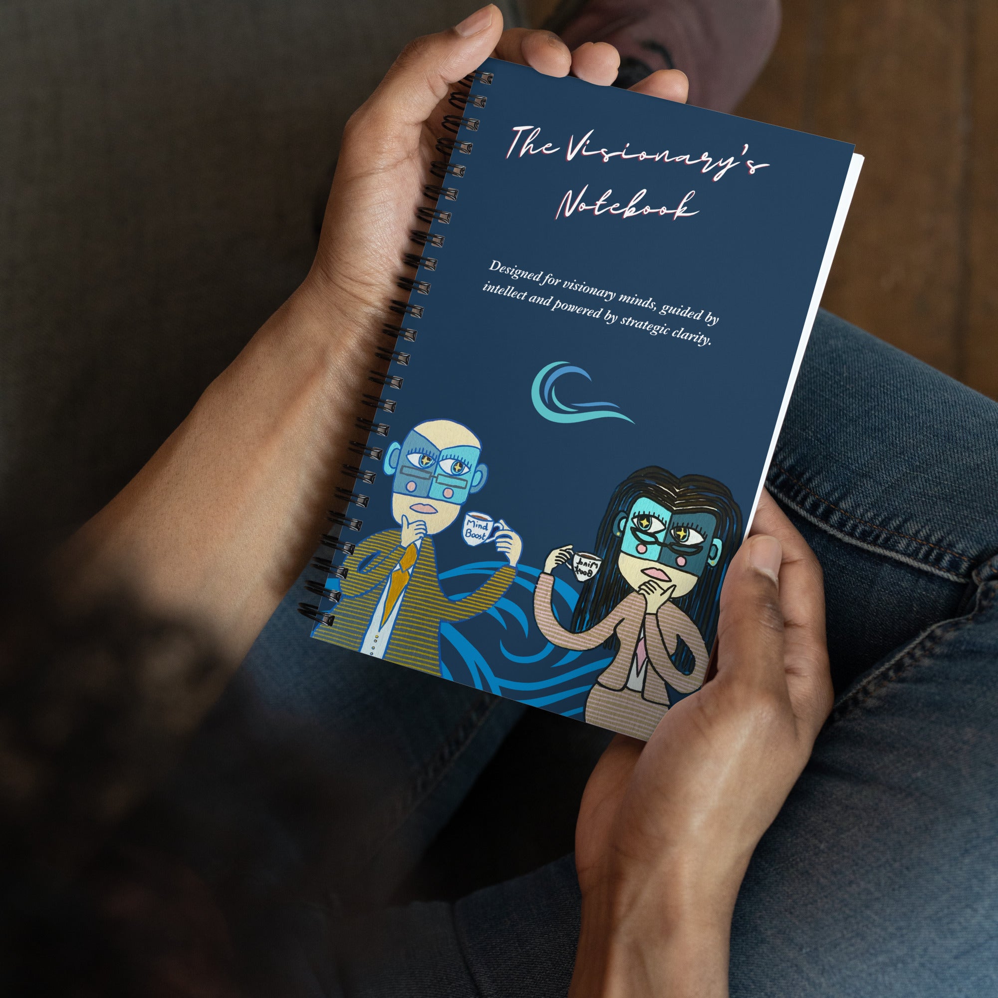 Détail de la couverture du carnet L’Analytique – bleu foncé et message inspirant – Unica Nota

