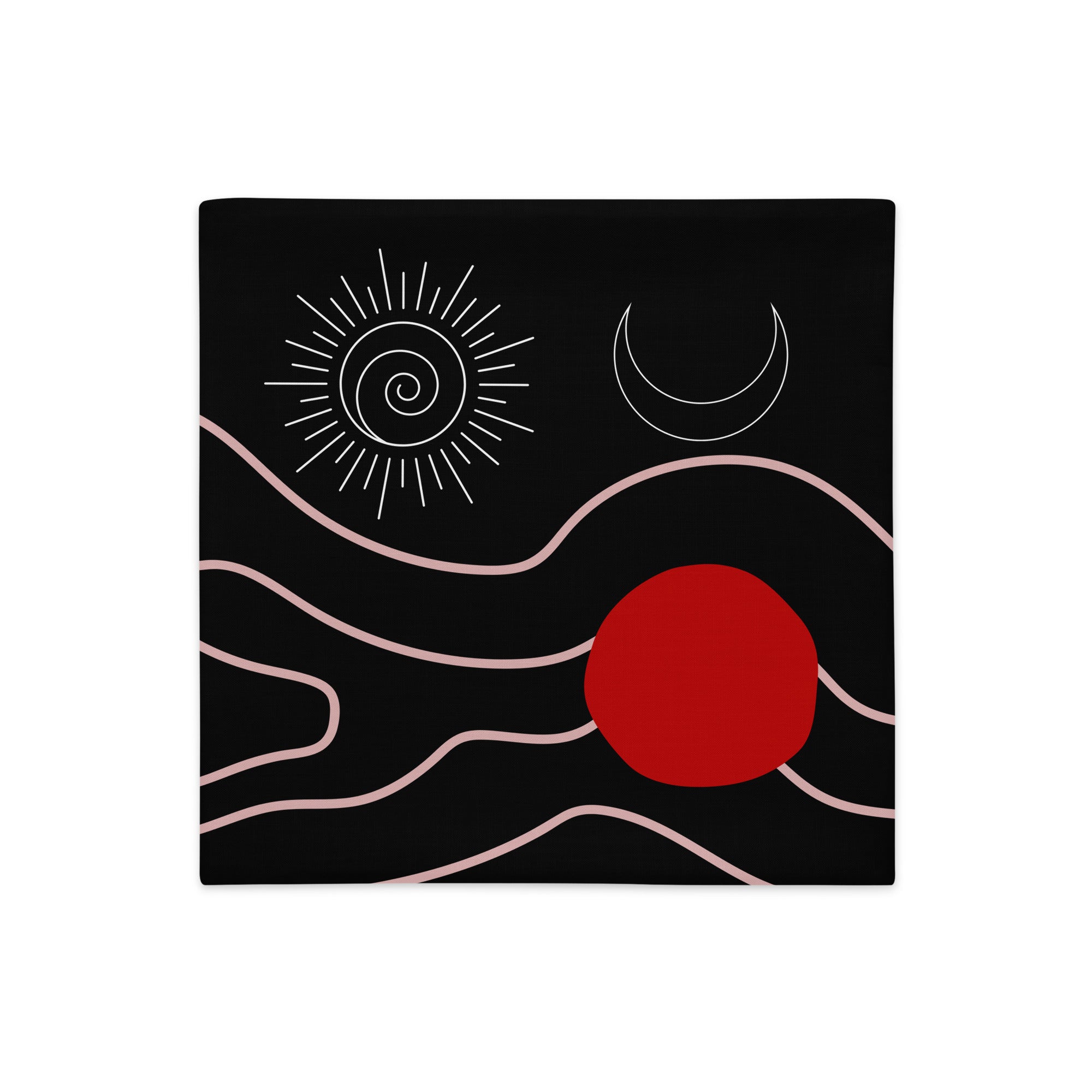 Détail du motif Soleil et Lune – housse de coussin artistique bohème – Unica Nota

