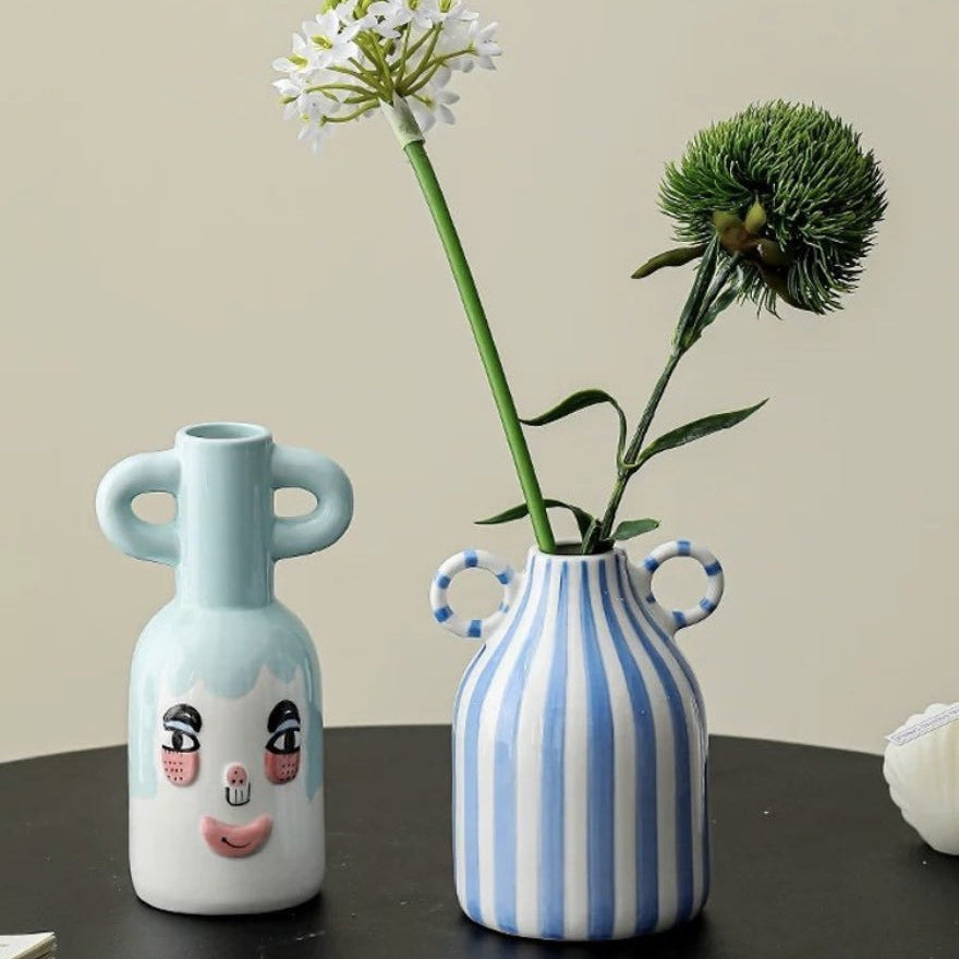 Hand-painted Whimsical Quirky Cute Dual-handle Vases-2