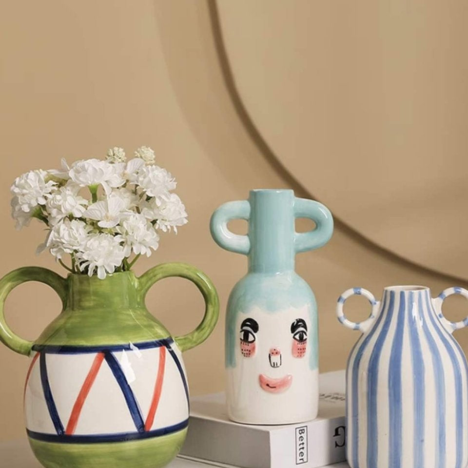 Hand-painted Whimsical Quirky Cute Dual-handle Vases-0