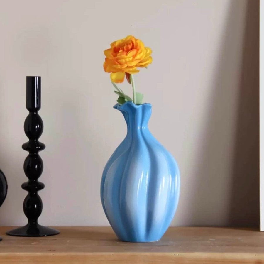 Handcrafted French Style Gradient Blue Ceramic Vase - Unique Flower Vessels-0