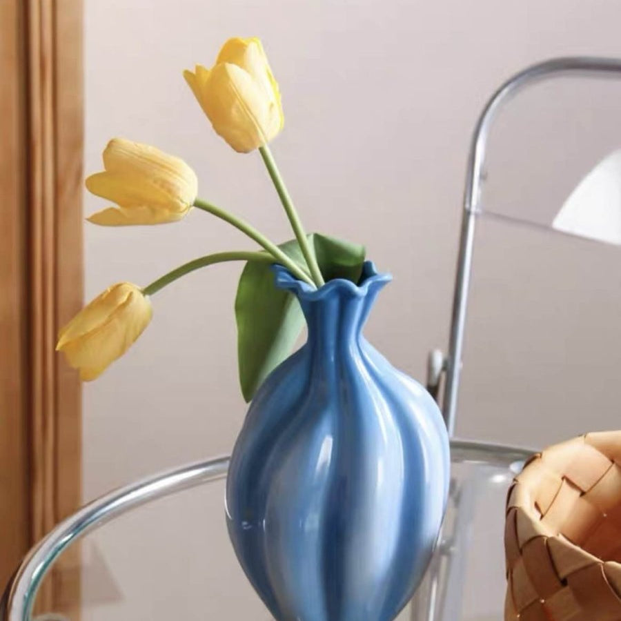 Handcrafted French Style Gradient Blue Ceramic Vase - Unique Flower Vessels-4