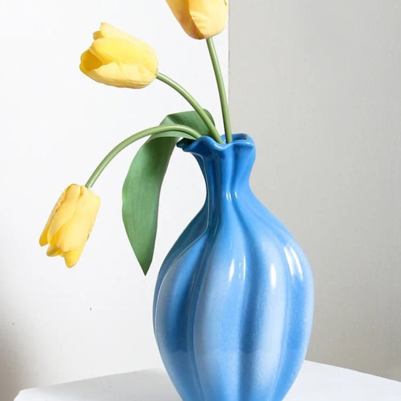 Handcrafted French Style Gradient Blue Ceramic Vase - Unique Flower Vessels-2