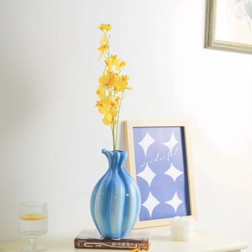 Handcrafted French Style Gradient Blue Ceramic Vase - Unique Flower Vessels-1