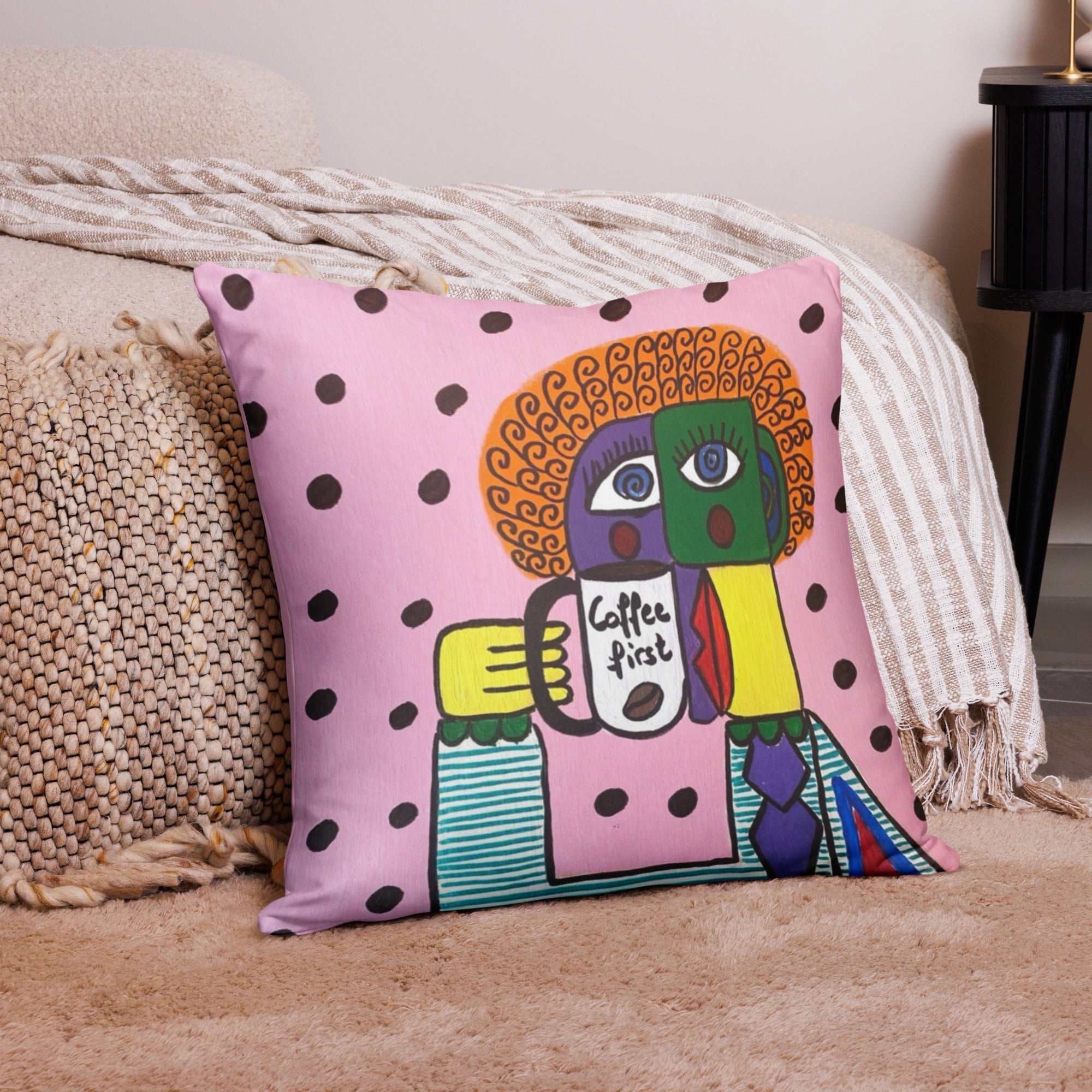 Housse de coussin Coffee First – design artistique pour amateurs de café – Unica Nota

