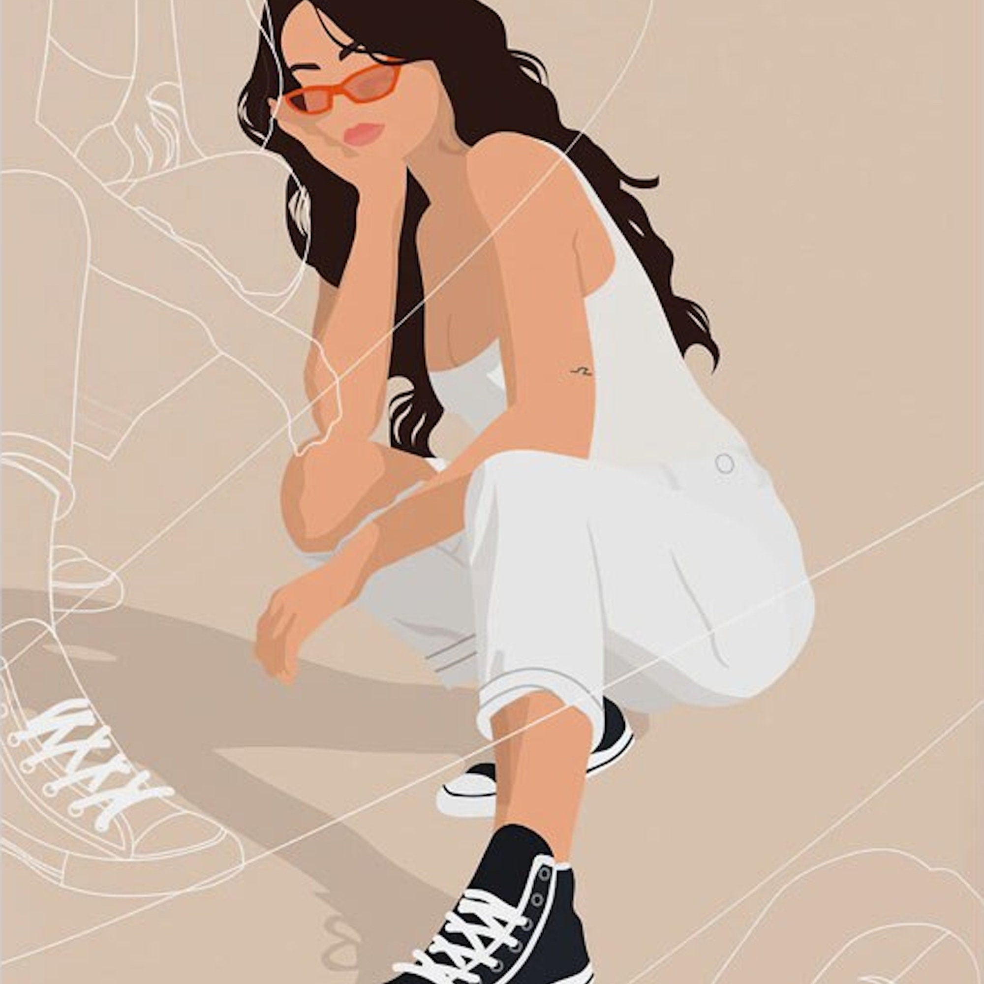 Poster Boho läßige Frau und Monstera Pflanze als Deko Print ohne Rahmen-4