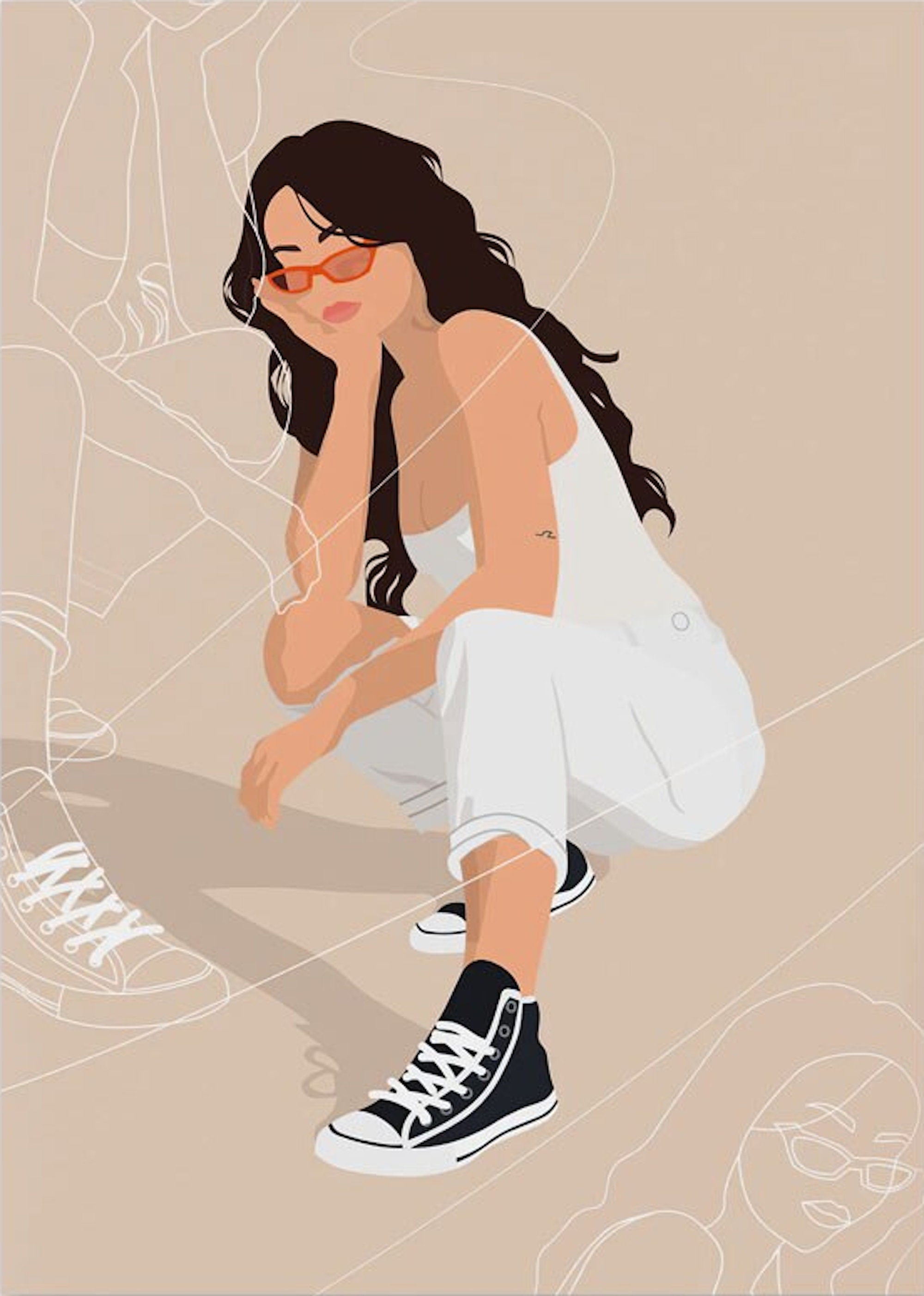 Poster Boho läßige Frau und Monstera Pflanze als Deko Print ohne Rahmen-4