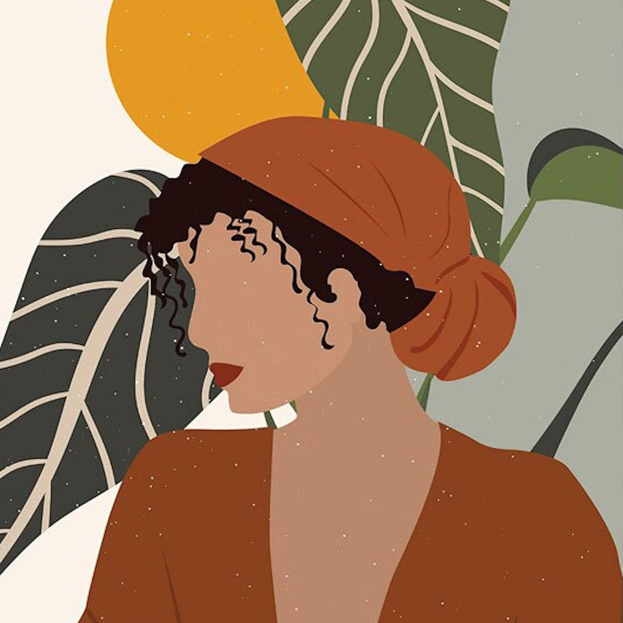 Poster Boho läßige Frau und Monstera Pflanze als Deko Print ohne Rahmen-1