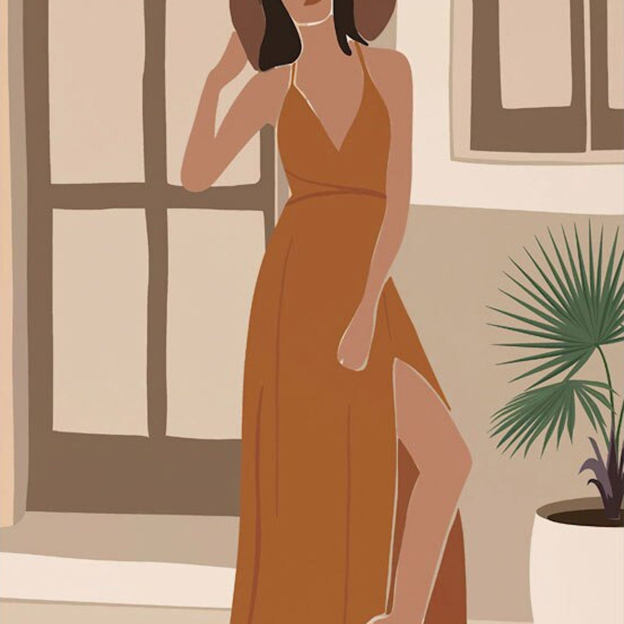 Poster Boho läßige Frau und Monstera Pflanze als Deko Print ohne Rahmen-2