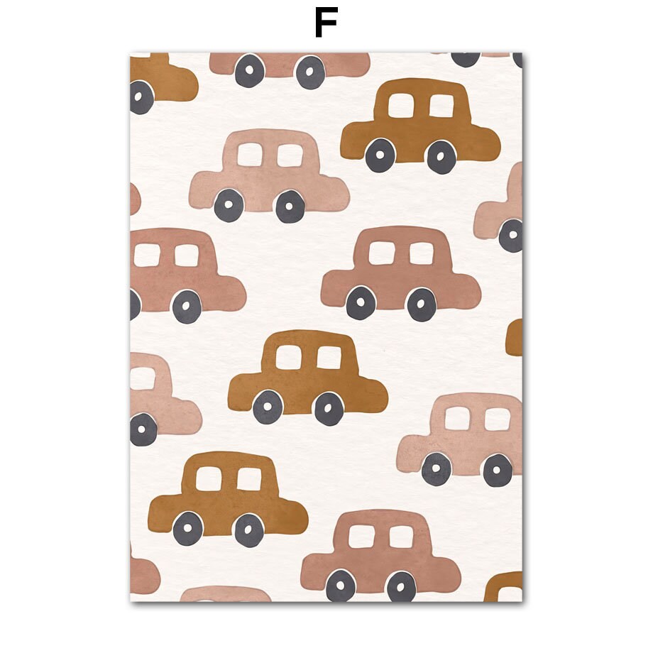 Affiche chambre enfant Unica Nota · Poster Boho Soleil et Voitures · Décoration murale colorée et joyeuse