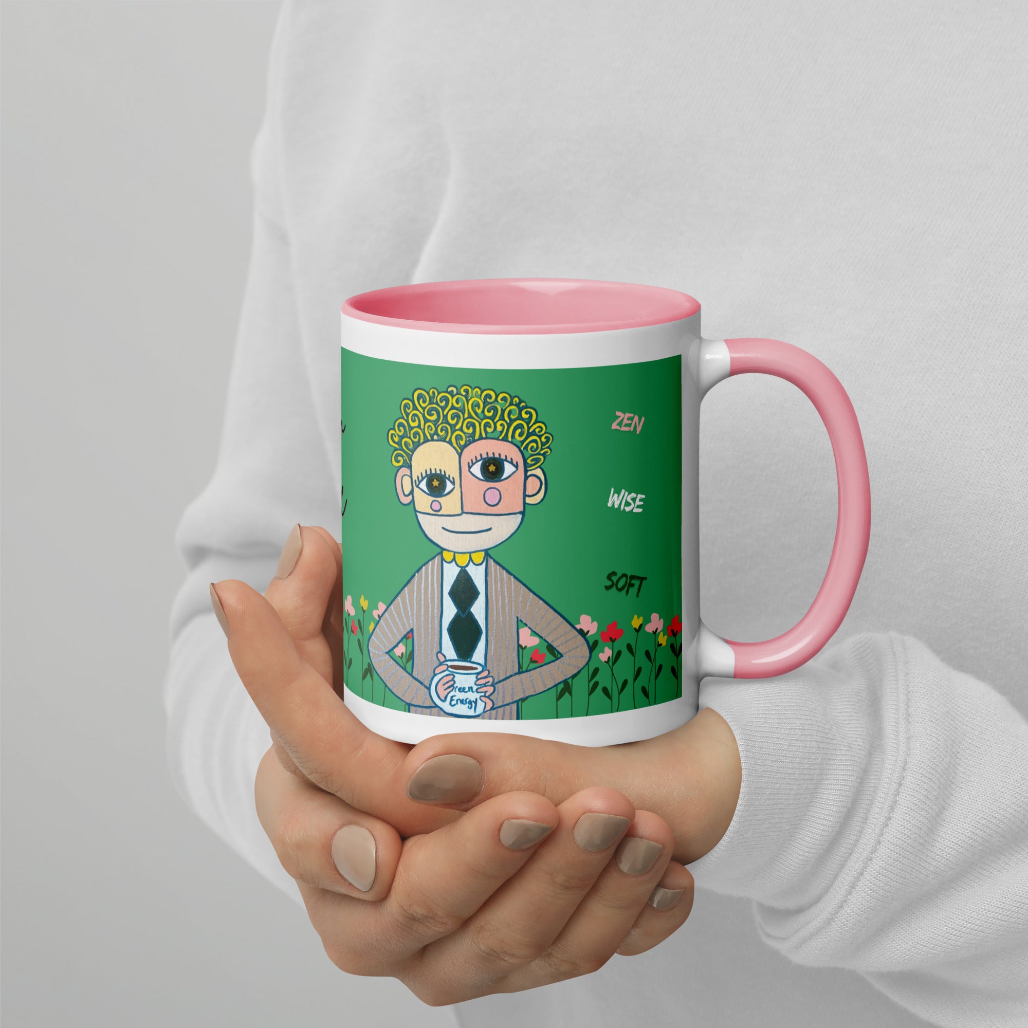 Green artistic mug I am peace male character by Unica Nota