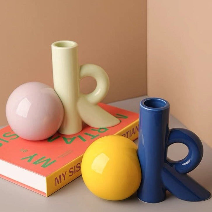 OK Ceramic Bud Vase - Handmade Dopamine Decorative Flower Vase-0