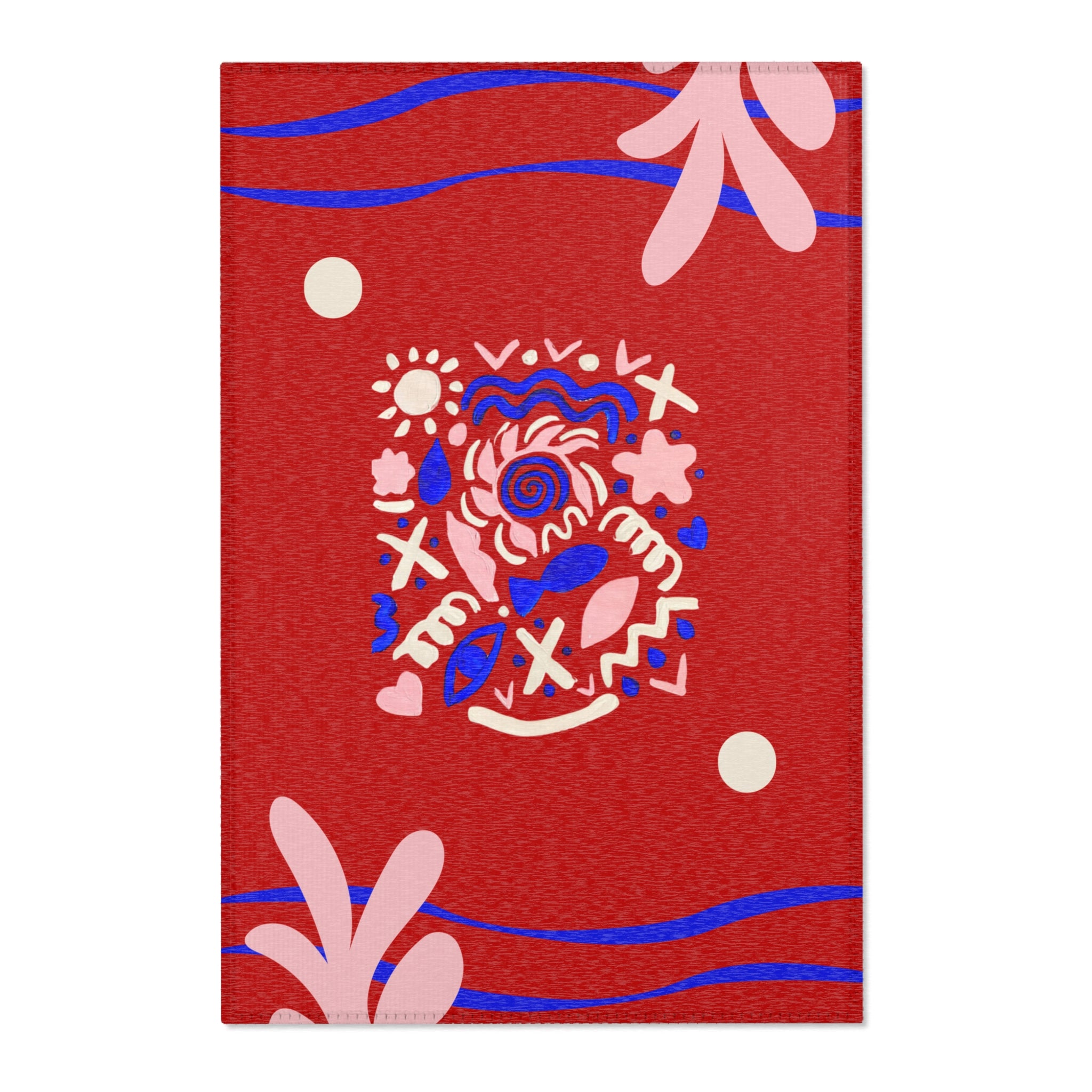 Tapis artistique Origines – rouge intense – fusion mer, terre, ciel et humanité – Unica Nota

