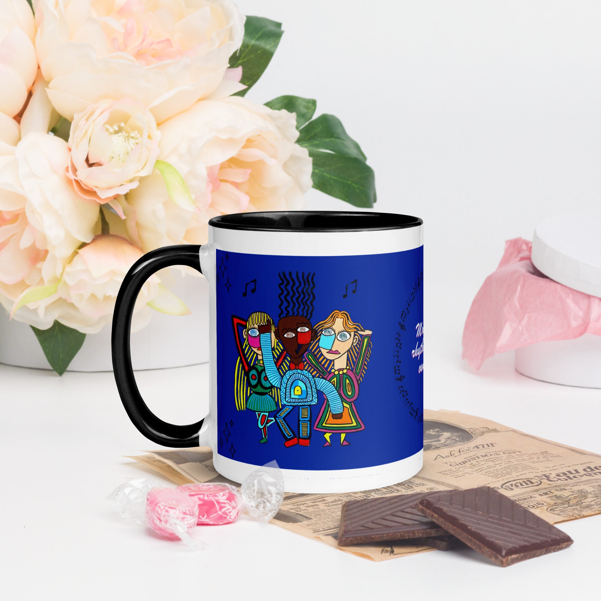 Personnages dansants et message Danse ta propre mélodie – mug vibrant et joyeux – Unica Nota

